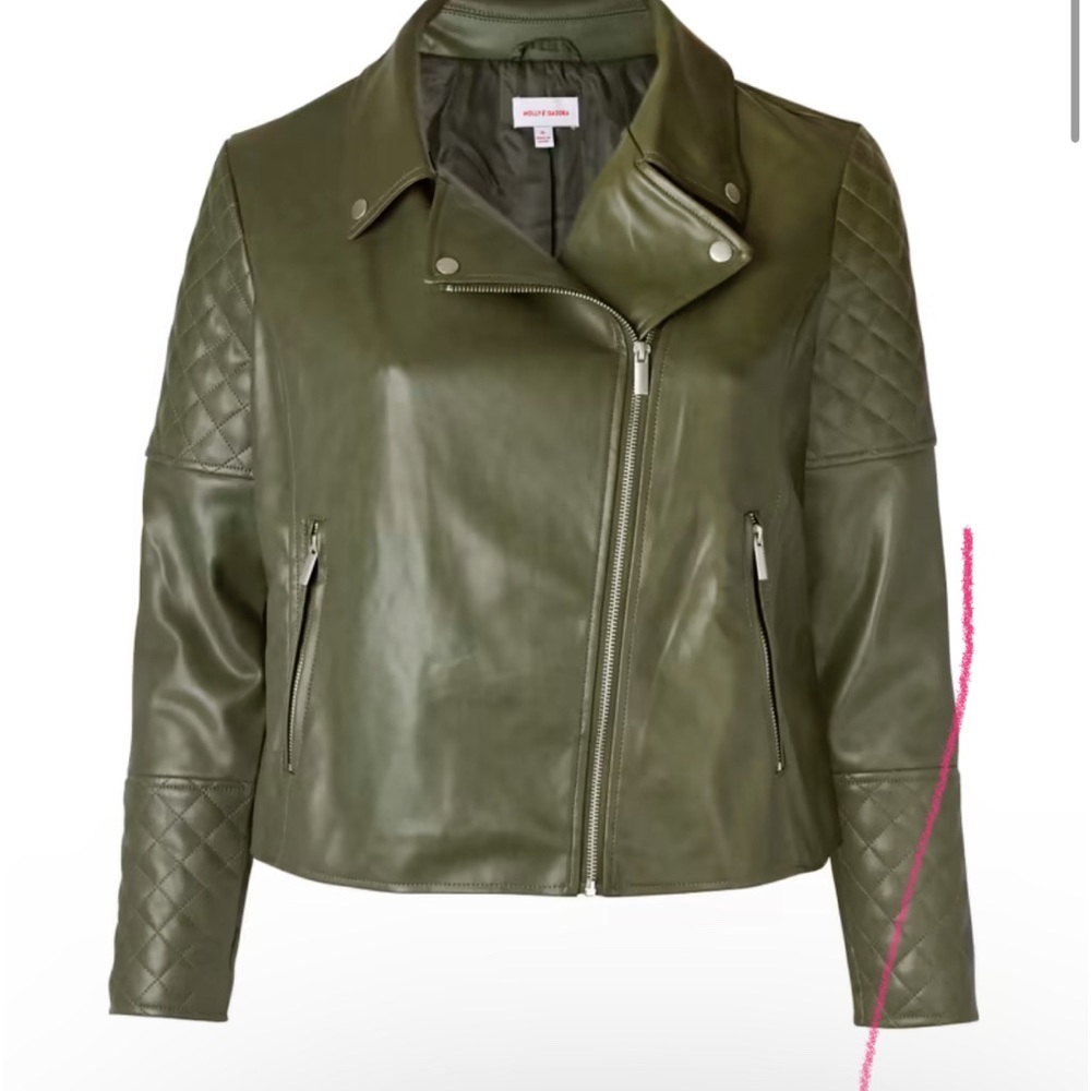 Plus size Molly & Isadora
Eleanora Quilted Leather Moto Jacket olive green 5x